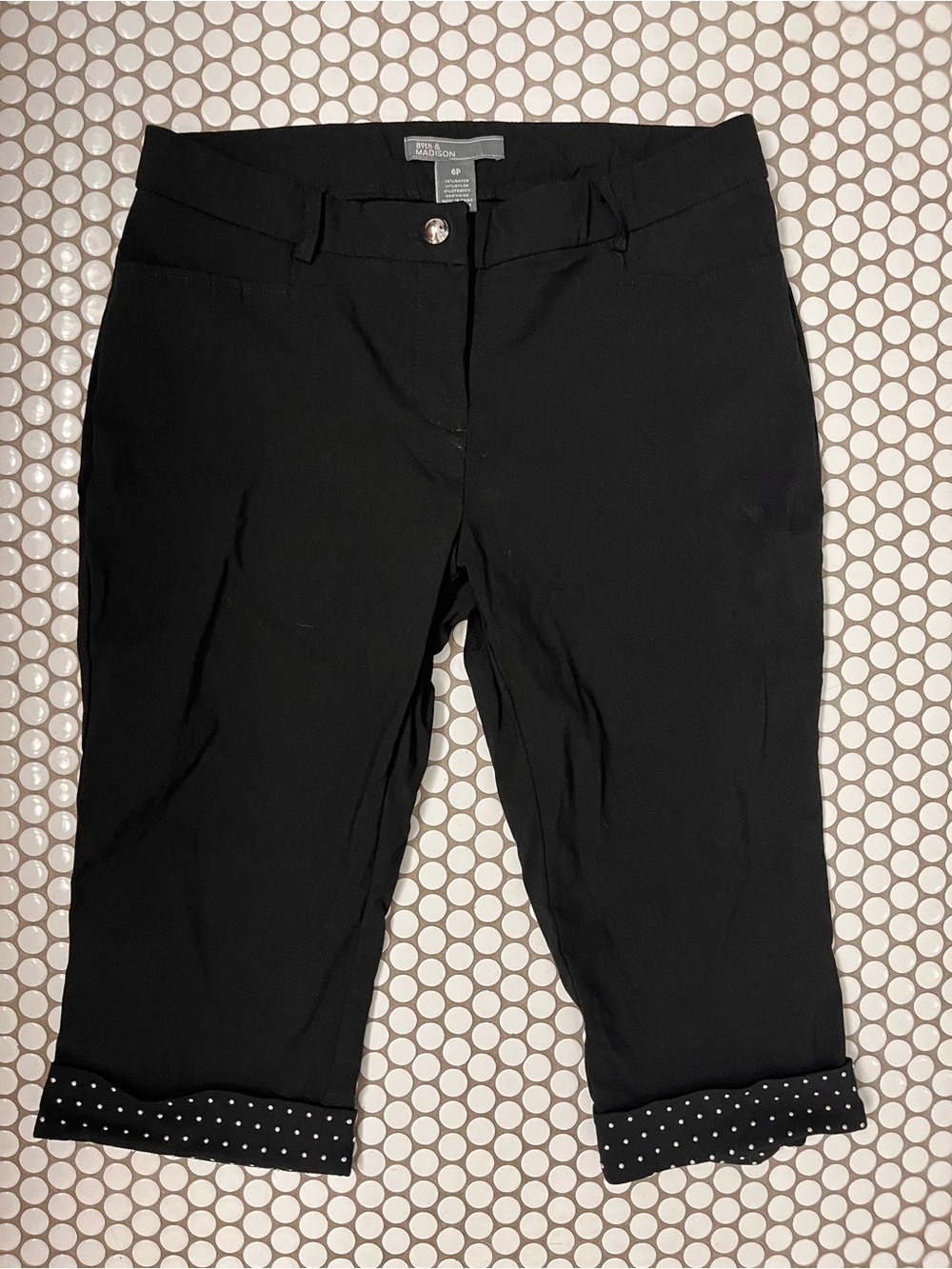 89th & Madison Black Women's Capris with Studded polka dot cuffs